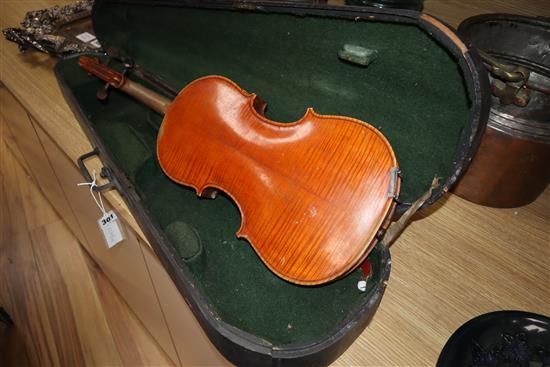 A cased double back violin, John Lamb 1917